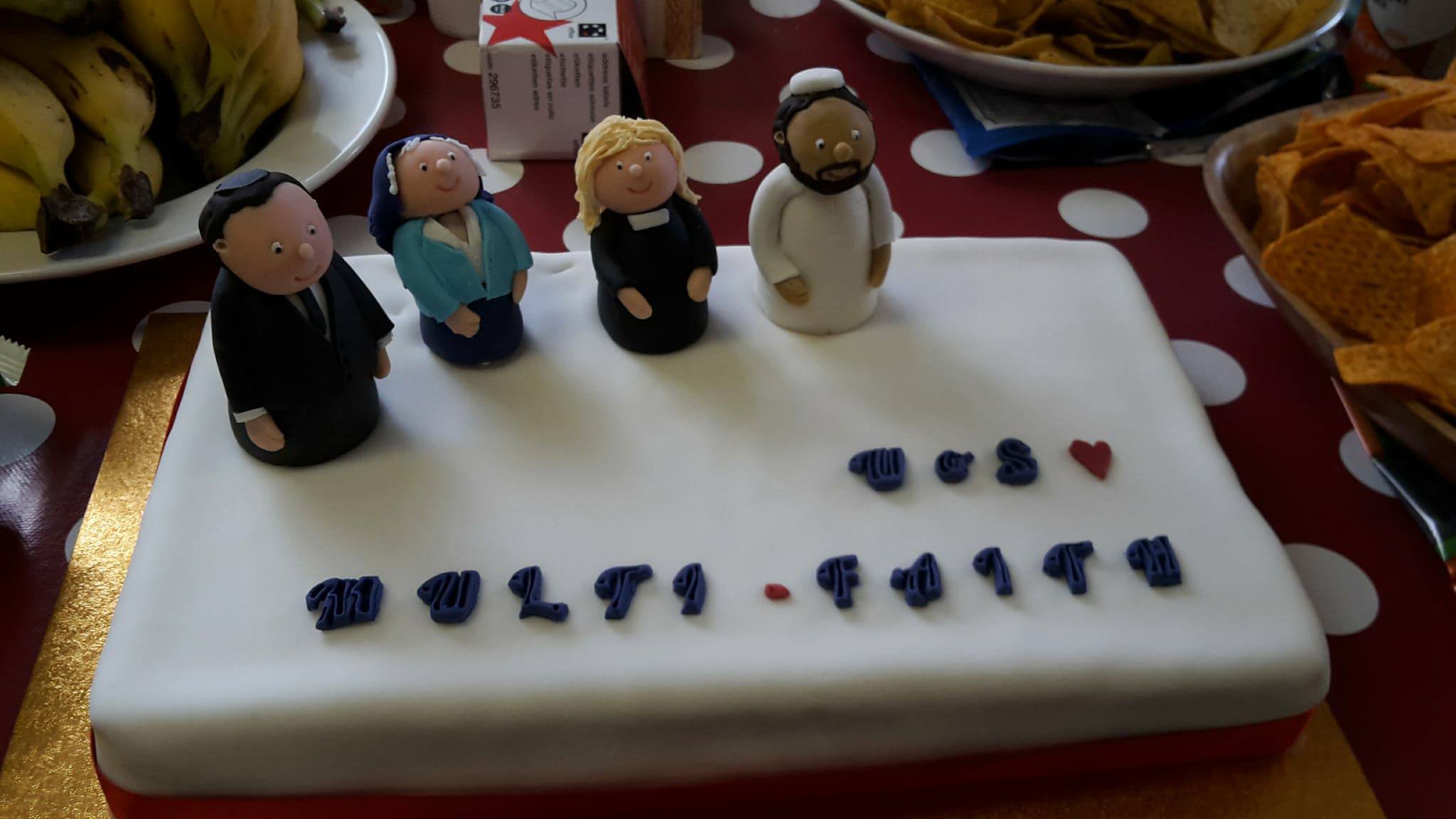 The Chaplains in cake form at the University of Salford Faith Centre